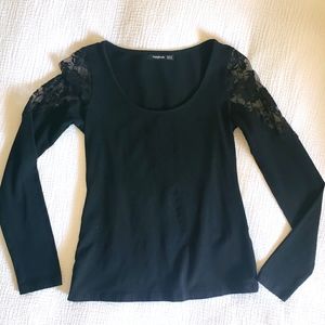 Black Peekaboo Lace Sleeve Blouse